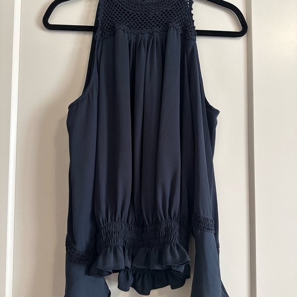 Crochet Cold-Shoulder Blouse in Navy - Picture 3 of 4